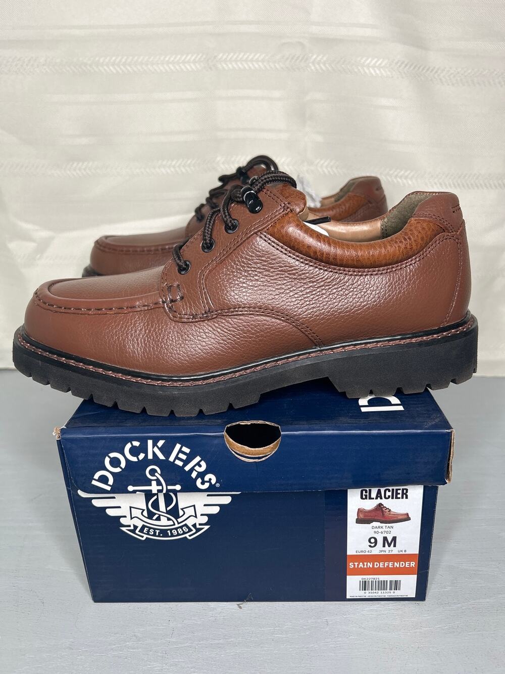 Dockers Glacier Mens Casual Leather Oxford Shoes Dark Tan Size 9M NEW